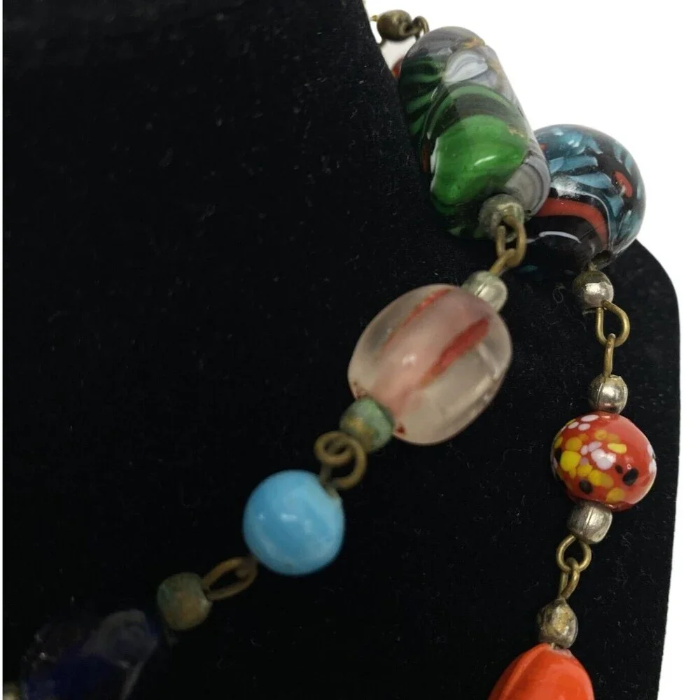 Artisan Necklace Venetian Art Glass Millefiori Lamp Worked Beads Multi Colored